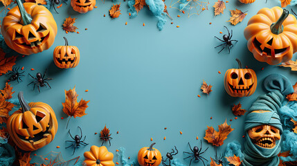 Wall Mural - Pastel Halloween characters in play