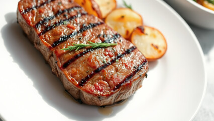 Sticker - Close Up Of Grilled Steak With Rosemary On White Plate