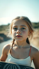 Poster - Portrait of a young girl with a skateboard