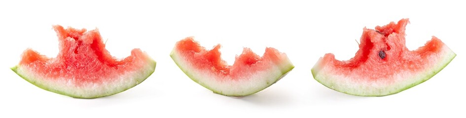 Wall Mural - Watermelon slice eaten isolated on white background