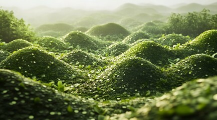 Wall Mural - Lush Green Hills Covered in Moss and Leaves