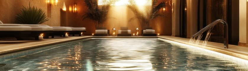 Sticker - Tranquil Indoor Pool with Sunbeams and Water Feature