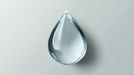 Clear water droplet on a transparent grey background. Illustration of a single blue, shiny raindrop with transparency.