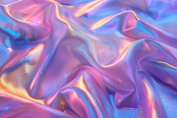 Wall Mural - Abstract iridescent fabric background with soft waves and colorful reflections.