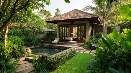 Poster - Tropical Bungalow with Private Pool and Lush Greenery