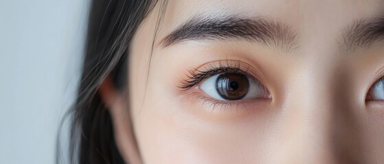 Wall Mural - Close-up of a Woman's Eye with Dark Eyebrows and Long Eyelashes