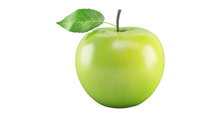 Realistic green apple with a stem and leaf, detailed and vibrant, isolated on a white background 