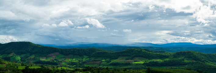 Wall Mural - beautiful natural panoramic countryside landscape. rainforest ecosystem and healthy environment conc