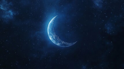 Wall Mural - Crescent moon against starry night sky, serene