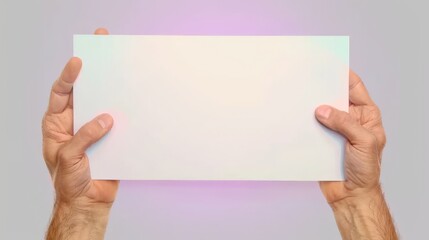 Two hands showing white sheet horizontally