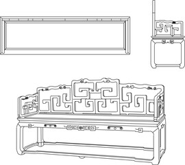 Vector sketch illustration silhouette design of antique ethnic vintage chair furniture full of carved ornate wooden ornaments