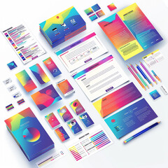 business cards stationery branding colorful design gradients corporate identity marketing materials letterhead envelopes brochures flyers 