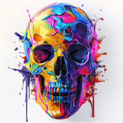 Wall Mural - skull colorful abstract art paint splatter vibrant skeleton neon psychedelic creative modern contemporary vivid striking intense detailed dripping artistic 