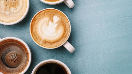 Wall Mural - Coffee desktop wallpaper, flat lay cappuccino photo background