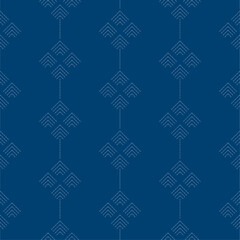 Embroidery Sashiko Vector Pattern. Asian Needlework Seamless Background. Indigo Blue Style. Running Hand Stitch for Textile Print, Japan Decor, clothing, mock up template and etc.