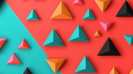 Canvas Print - triangular harmony, an abstract landscape of floating 3d triangles, showcases vibrant colors and smo