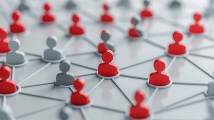 Wall Mural - red and gray avatars intertwining on a white backdrop, illustrating connections in an abstract socia