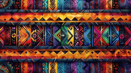 Wall Mural - Ethnic Mexican tribal pattern with colorful stripes. High-resolution