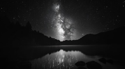 Poster - Milky Way Galaxy Reflecting in a Still Lake at Night