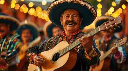 Wall Mural - Happy Cinco de Mayo fiesta background. Mexican musician