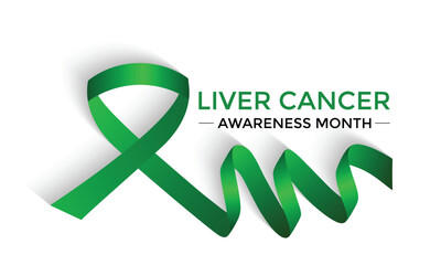 Poster - Liver cancer awareness month. Realistic Emerald Green Color Ribbon Isolated On Transparent Background and white Background. Banner poster, flyer and background design template. Vector illustration .