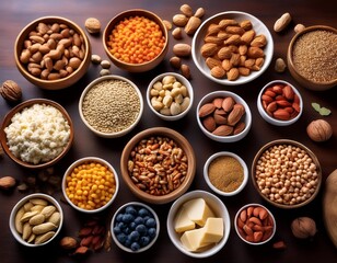 Canvas Print - Diverse Meal Options Displayed in Bowls: Highlighting Common Allergens like Peanuts, Dairy, and Gluten