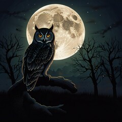 Wall Mural - owl sitting on a tree