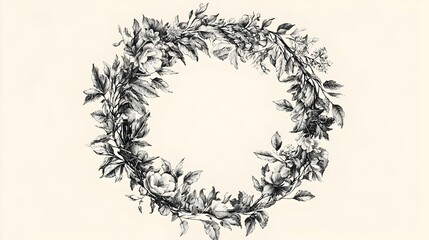 Sticker - Intricate Circular Floral Frame with Intertwining Leaves and Blooms for Wedding Invitation Design