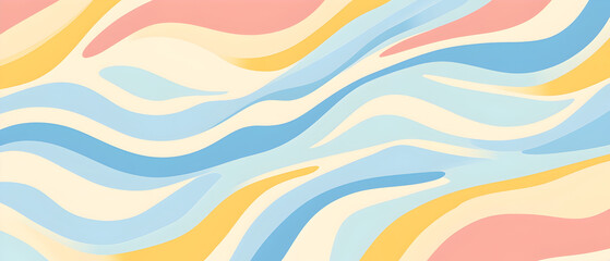 Abstract horizontal background with colorful waves. Trendy vector illustration in style retro 60s, 70s. light blue theme Pastel colors