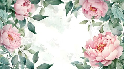 Sticker - Enchanting Watercolor Floral Frame with Lush Greenery and Pink Peonies