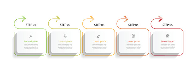 5 step process infographic template vector element with icons can be used for workflow, business information and web graphic design 