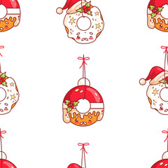 Sticker - Seamless pattern with cute Christmas gingerbread Santa