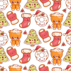 Sticker - Seamless pattern with cute Christmas gingerbread