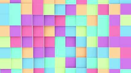 Wall Mural - 3D render animation of closeup colorful square shape random waving composition, 4K abstract animated background