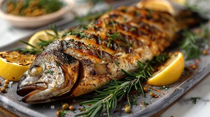 Poster - Grilled Fish with Lemon and Rosemary