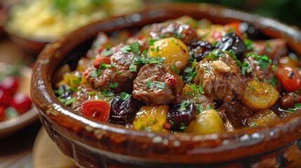 Canvas Print - Delicious Lamb Stew with Dried Fruits and Vegetables