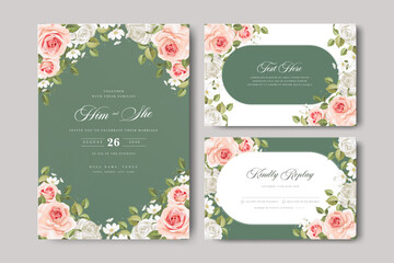 Wall Mural - wreath flowers wedding invitation card set design	