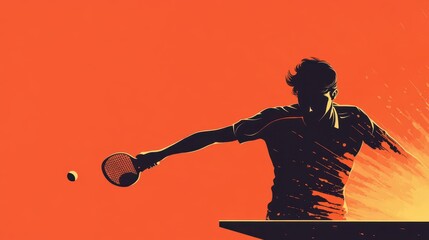 Canvas Print - dynamic table tennis player silhouette fluid motion minimal line art style