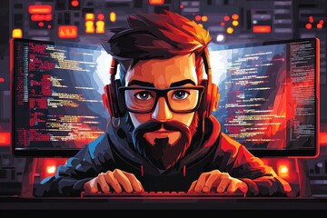Programmer Working on Code at Night