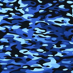 Canvas Print - 
military camouflage trendy pattern blue background, modern vector design