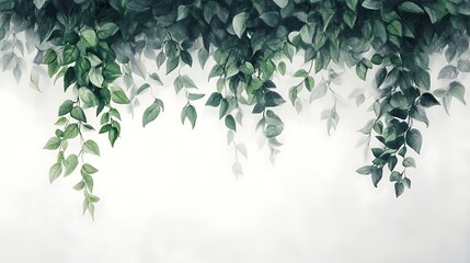 Poster - Watercolor Painting of Greenery Hanging Over White Background