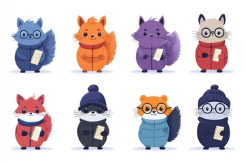 Cute Animals in Winter Clothes Holding Notes