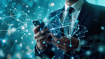 Businessman Using Smartphone with Network Connection