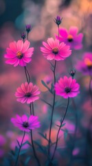 Wall Mural - Close-up of vibrant pink cosmos flowers