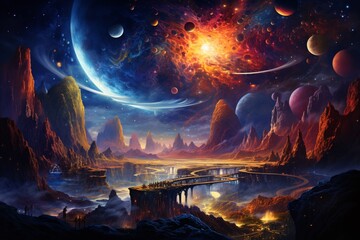 Wall Mural - Colorful outer space setting various picture