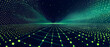© SJarkCube - A vector illustration of a fast-paced technology concept, flat colors with a gradient from black to neon green. Dots and lines create a dynamic, perspective-based web, with the vanishing point