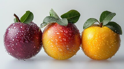 Wall Mural - Three Colorful Fruits with Water Droplets