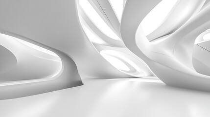Abstract architectural background featuring smooth white surfaces and gray lines 3D illustration and rendering