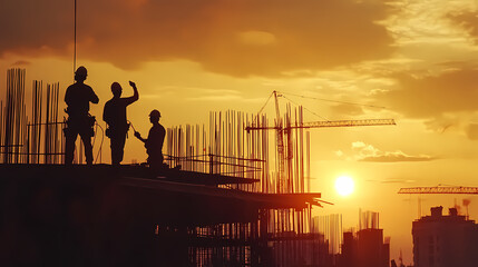 Wall Mural - Engineers Constructing Industrial Site Labor Day Concept, Builder team working at the construction site, labor day, and workers' importance team construction worker, happy labor day, Memorial day