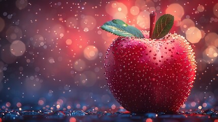 Wall Mural - A Red Apple with Water Droplets